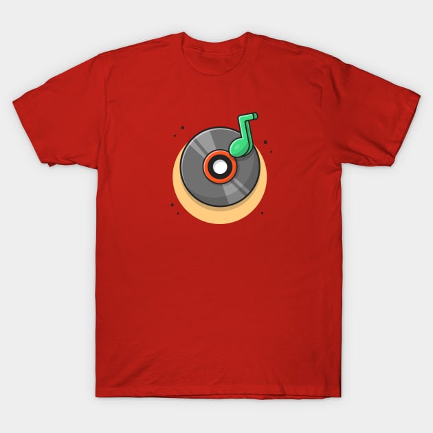Vinyl Disk Music with Tune and Note of Music Cartoon Vector Icon Illustration T-Shirt by Catalyst Labs